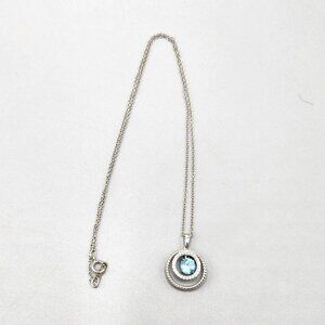 JWBR Sterling Silver 925 Pendant Necklace Floating Halo Blue Stone Accent 18"